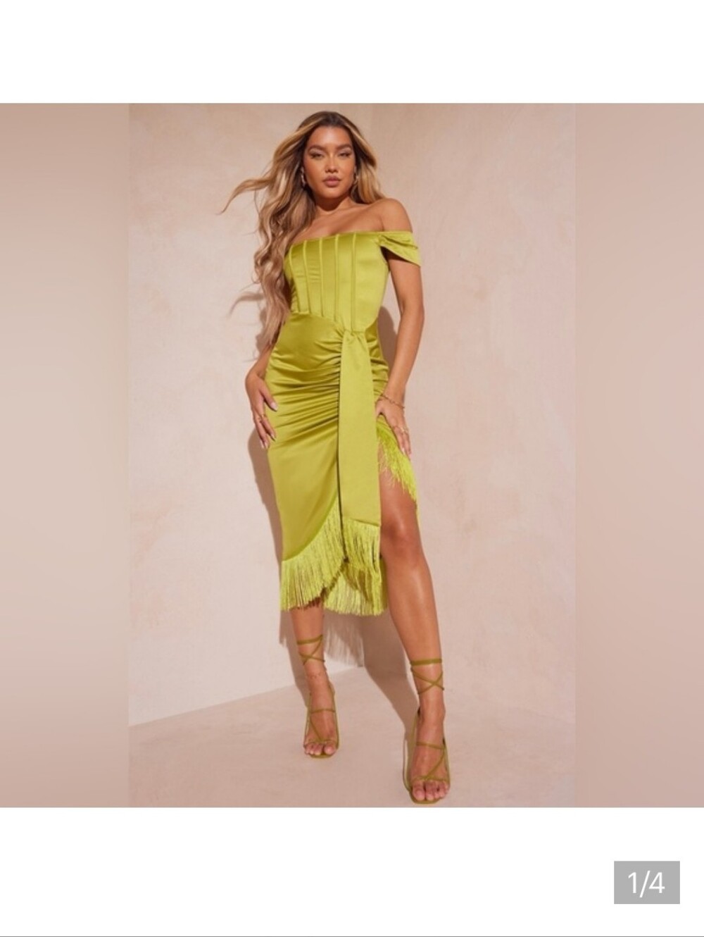 PLT Green Bustier Asymmetrical Hem Fringed Dress- Size 10